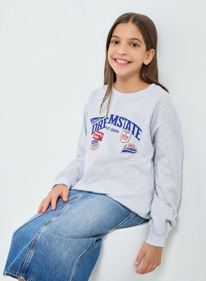 ستايلي سويت شيرت قطن برسومات دريم ستات رمادي للمراهقين - Image 1