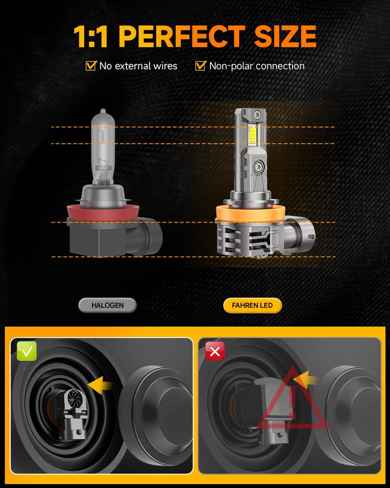 FAHREN H11 9005 Light Bulbs Combo, 110000LM 11X Super Bright H9 H8 HB3 Off-Road Use or Fog Light Bulbs, 6500k White Non-Polarity Plug and Play, Pack of 4 - Image 2