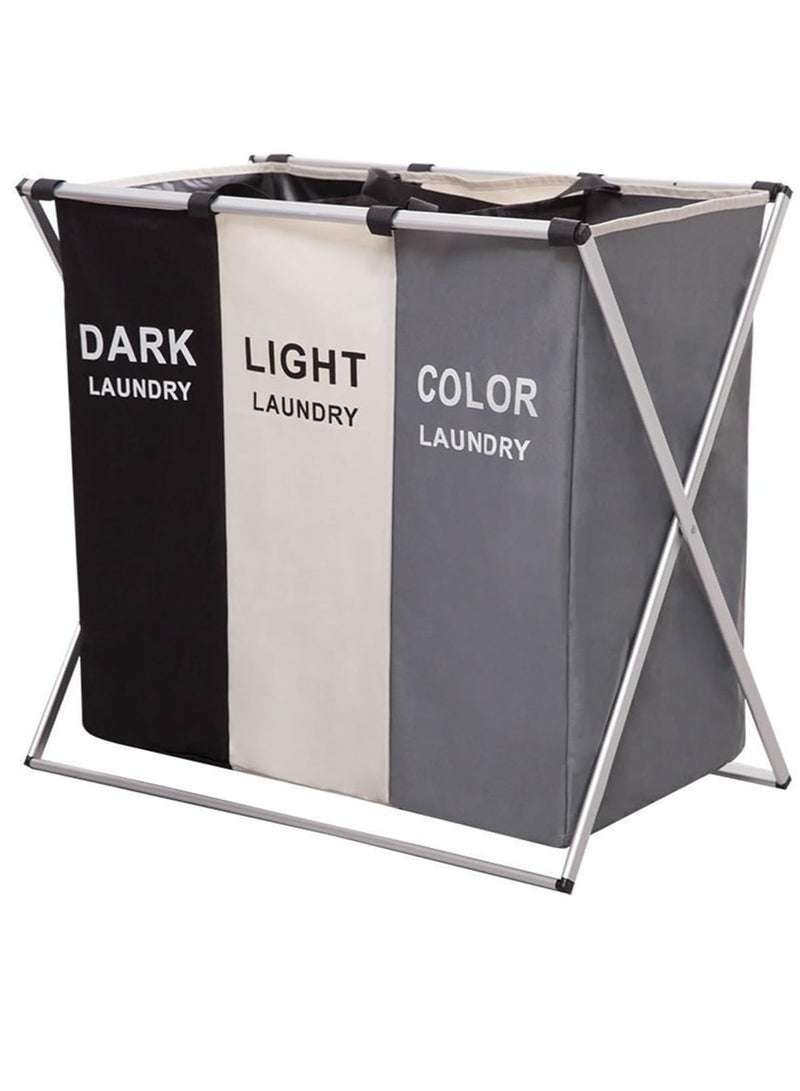 Raxoom Laundry Basket 3 Sections, Foldable Laundry Hamper Sorter for Bedroom Bathroom Dorm, Waterproof Divided Dirty Clothes Basket with Aluminum Frame - Image 1