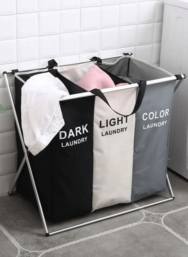 Raxoom Laundry Basket 3 Sections, Foldable Laundry Hamper Sorter for Bedroom Bathroom Dorm, Waterproof Divided Dirty Clothes Basket with Aluminum Frame - Image 2