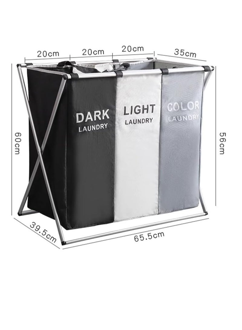 Raxoom Laundry Basket 3 Sections, Foldable Laundry Hamper Sorter for Bedroom Bathroom Dorm, Waterproof Divided Dirty Clothes Basket with Aluminum Frame - Image 3