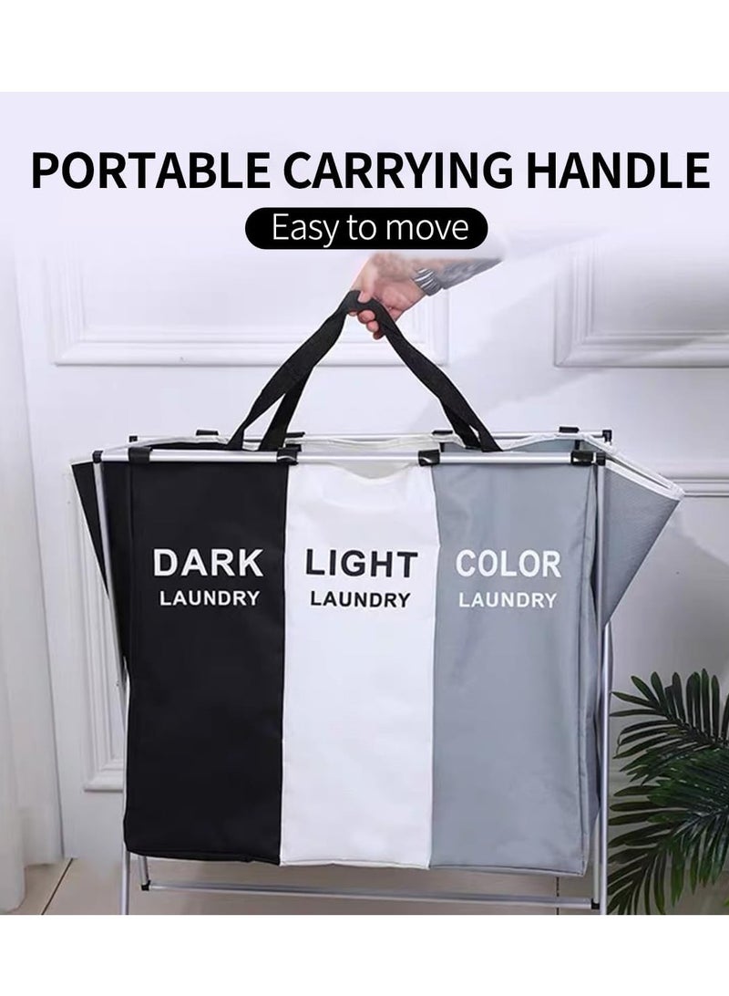 Raxoom Laundry Basket 3 Sections, Foldable Laundry Hamper Sorter for Bedroom Bathroom Dorm, Waterproof Divided Dirty Clothes Basket with Aluminum Frame - Image 4