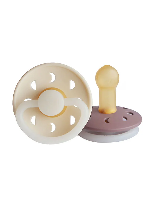 FRIGG Pack Of 2 Moon Phase Latex Baby Pacifier 6-18M, Cream Night/Twilight Mauve Night - Size 2
