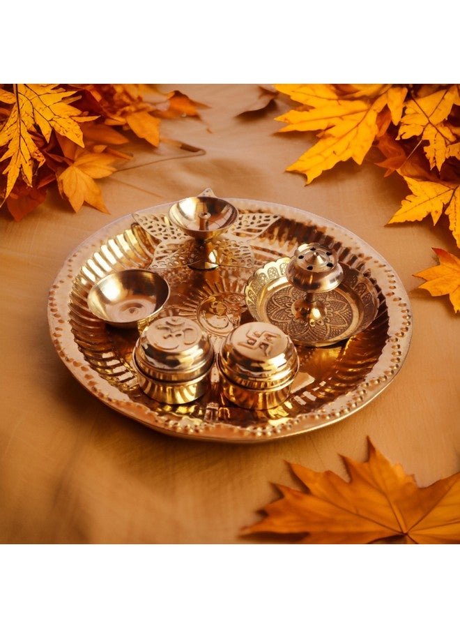 Salvus App SOLUTIONS مجموعة صينية بوجا من سالفوس APP SOLUTIONS مصنوعة من النحاس مع وعاء، ديا فيلاكو، صندوقين سندهور ووقوف عود البخور للطقوس المقدسة (ذهبي_7 بوصة) - Image 4