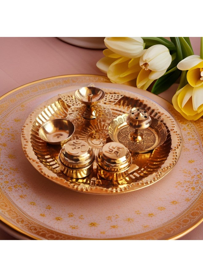 Salvus App SOLUTIONS مجموعة صينية بوجا من سالفوس APP SOLUTIONS مصنوعة من النحاس مع وعاء، ديا فيلاكو، صندوقين سندهور ووقوف عود البخور للطقوس المقدسة (ذهبي_7 بوصة) - Image 5