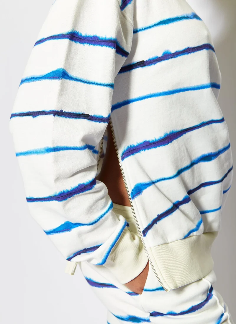 House Of Holland  Blue Ink Stripe Sweatshirt Zip Detail for Women | Best Price UAE