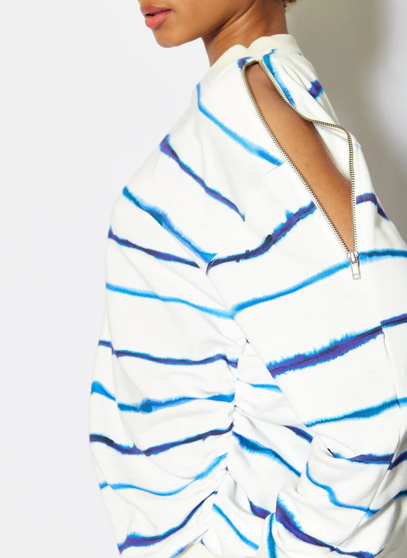 house of holland Blue Ink Stripe Sweatshirt Zip Detail