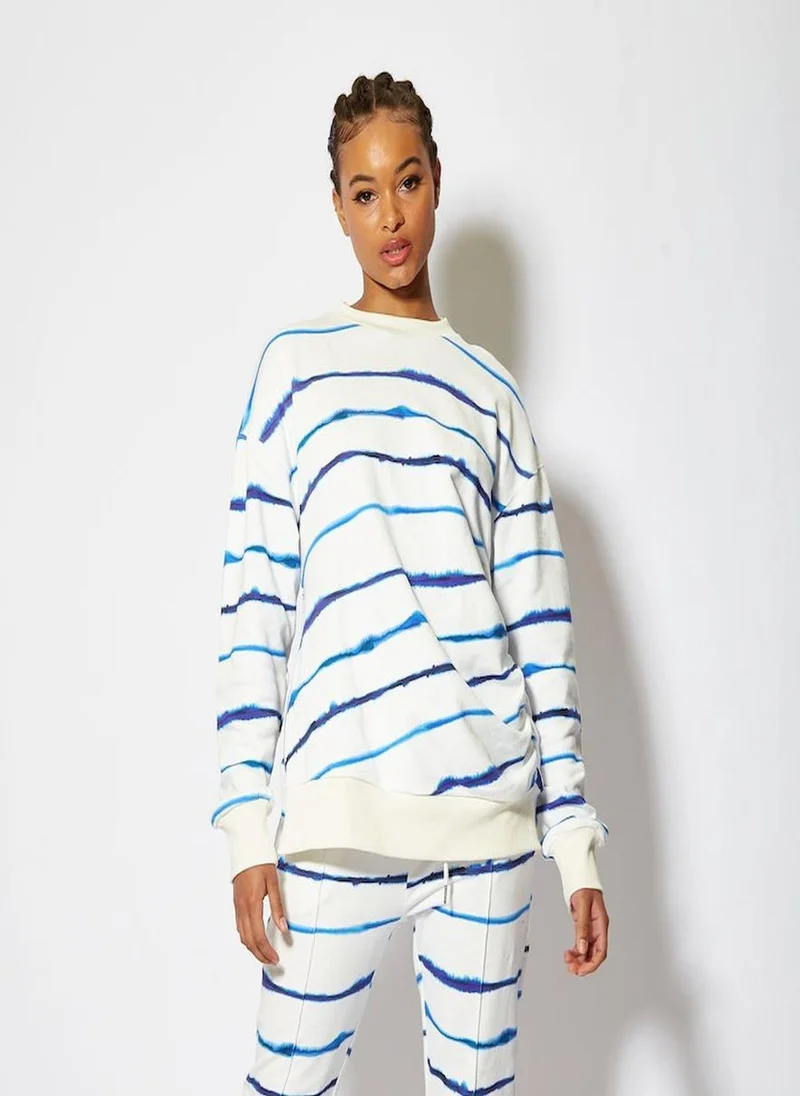 house of holland Blue Ink Stripe Sweatshirt Zip Detail
