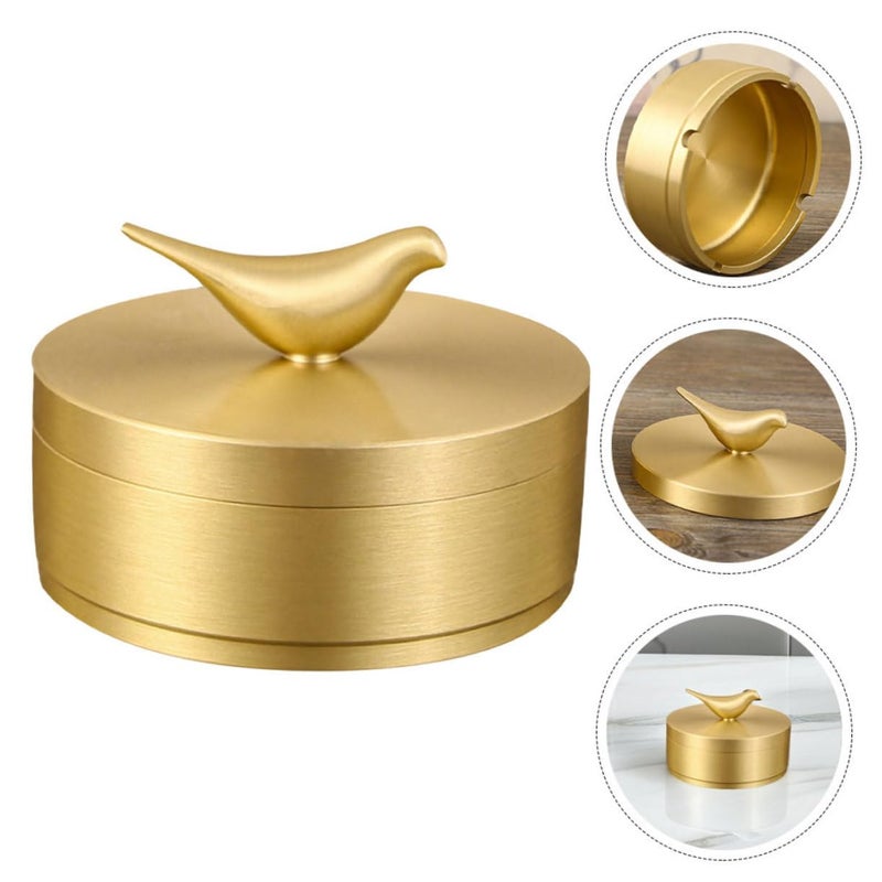 Brass Bird Pattern Ashtray Compact Wear Resistant For Home Office Car Vintage Decor - Image 5