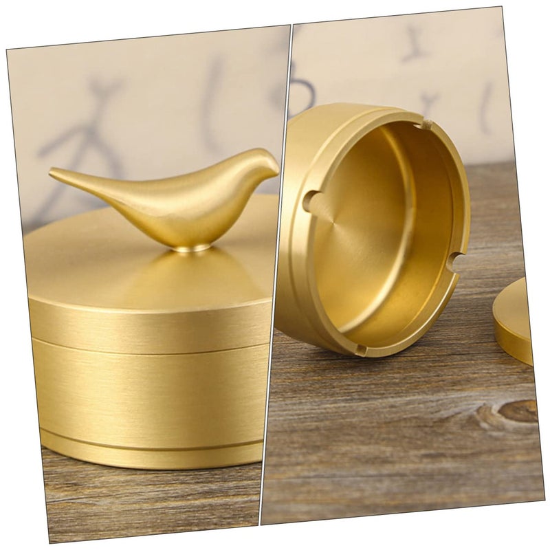 Brass Bird Pattern Ashtray Compact Wear Resistant For Home Office Car Vintage Decor - Image 3