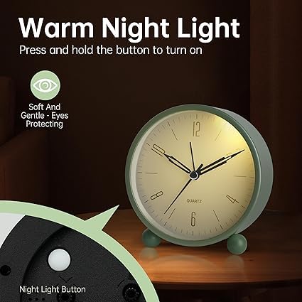 SHOPELLA Plastic Analog Alarm Clock 4Inch Super Silent NonTicking Small Clock with Night Light Battery Operated Simple Design for Bedroom Bedside Desk - Image 4
