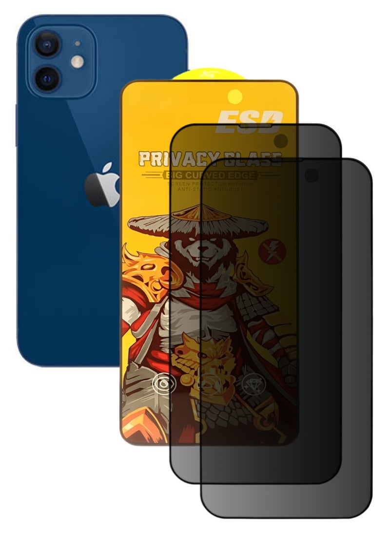 ESD 2 Pieces Tempered Dustproof Privacy Glass Screen Protector Compatible For iPhone 12 - Image 1