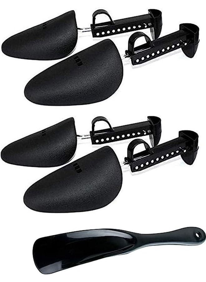 Generic Shoe Stretcher Shoehorn Set 2 Pair Plastic Adjustable Boot Holder Shoes Shape Keeper and Shoehorn  - Image 1