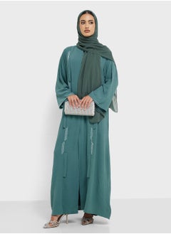 hayas closet V-Neck Ruched Flared Sleeve Abaya  - Image 1