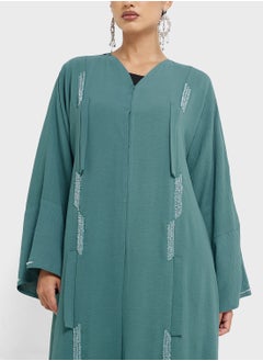 hayas closet V-Neck Ruched Flared Sleeve Abaya  - Image 3