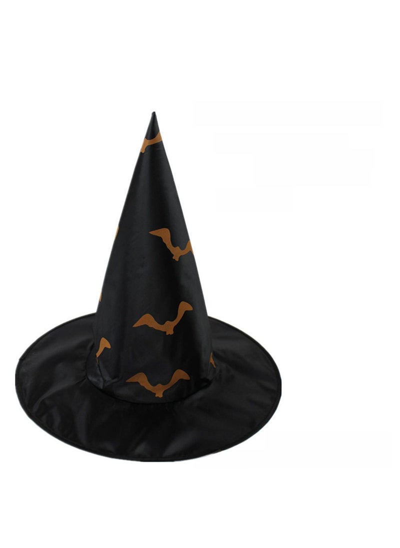 Loquat 1 x 5 pcs  Party Witch Hat with Pumpkin Print Print Bat Black Witch Hat 1