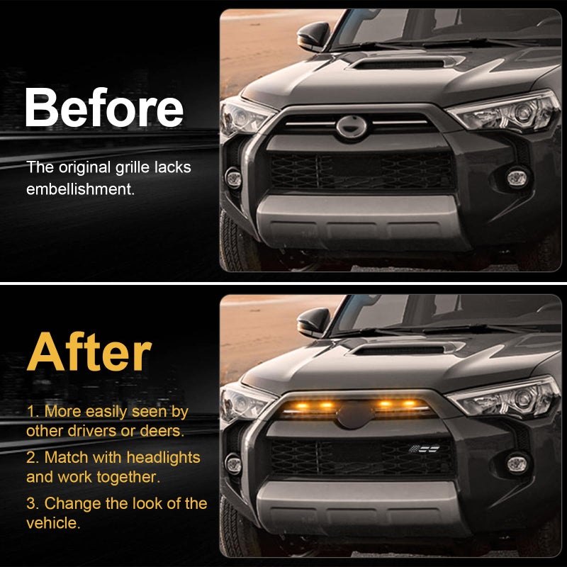 BreTrewri Led Grill Grille Light for 2021 2022 2023 2024 Toyota 4Runner Sr5 Limited TRD-pro Sport Off-Road Front Raptor Lights for Toyota 4Runner Emblems (Amber Lights+Emblems) - Image 2