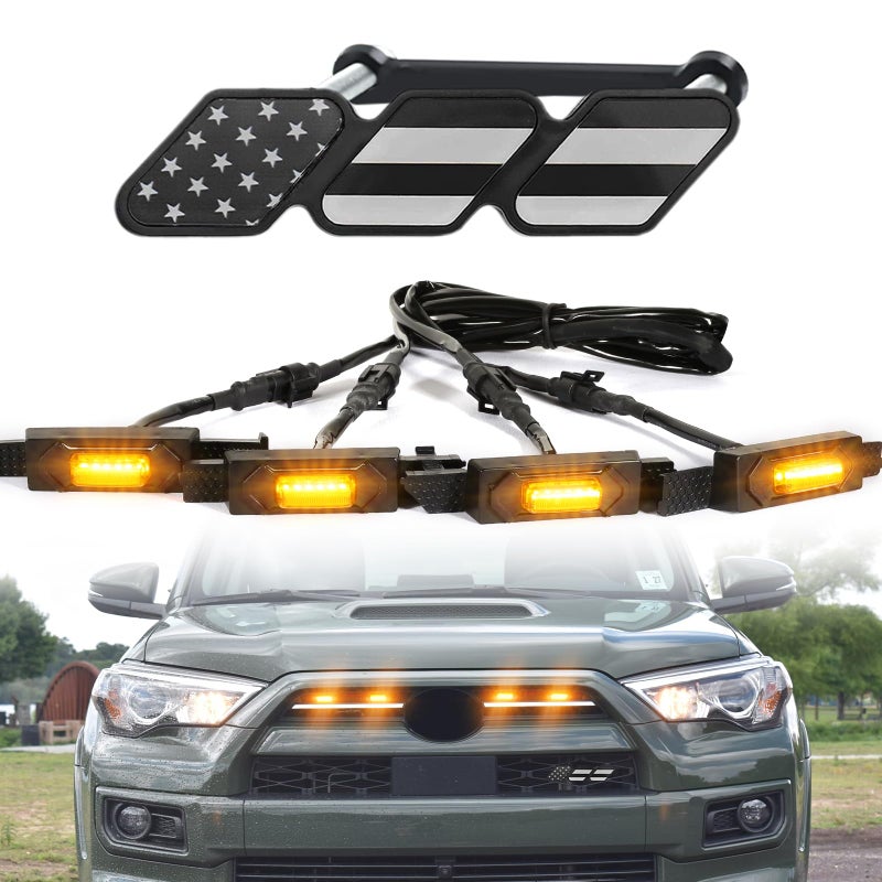 BreTrewri Led Grill Grille Light for 2021 2022 2023 2024 Toyota 4Runner Sr5 Limited TRD-pro Sport Off-Road Front Raptor Lights for Toyota 4Runner Emblems (Amber Lights+Emblems) - Image 1
