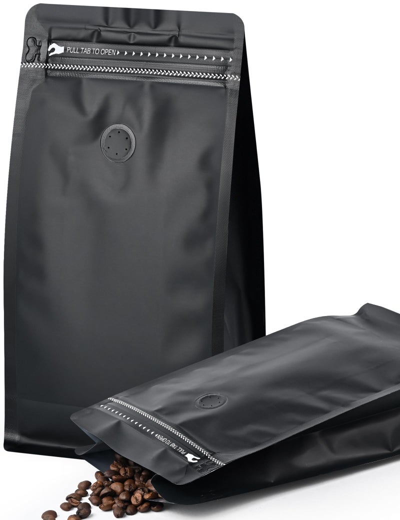 FireKylin 50 PCS Coffee Bags with Valve, (8 oz, 0.5 lb) Stand Up Pouches, Resealable Vented Food Storage Bags Side Zipper(Black) - Image 1