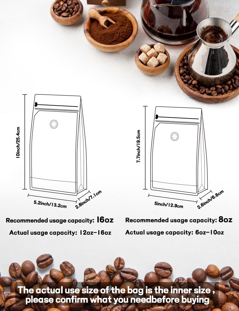 FireKylin 50 PCS Coffee Bags with Valve, (8 oz, 0.5 lb) Stand Up Pouches, Resealable Vented Food Storage Bags Side Zipper(Black) - Image 2