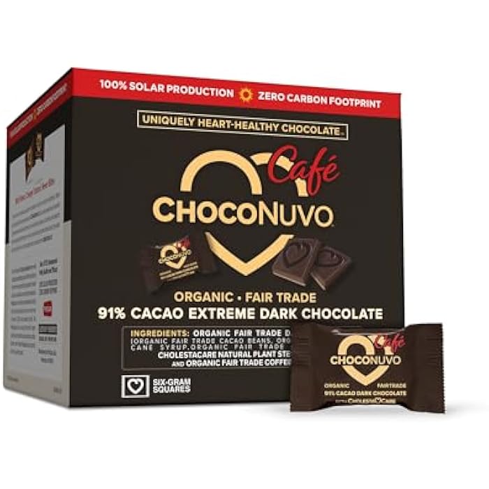 ANDREW LESSMAN ChocoNuvo Café 91% Cacao 30 Pieces - Organic Fair Trade Coffee-Flavored Dark Chocolate. Beneficial Plant Sterols to Promote Healthy Cholesterol Balance. 25 Calorie Squares, Low Fat - Image 1