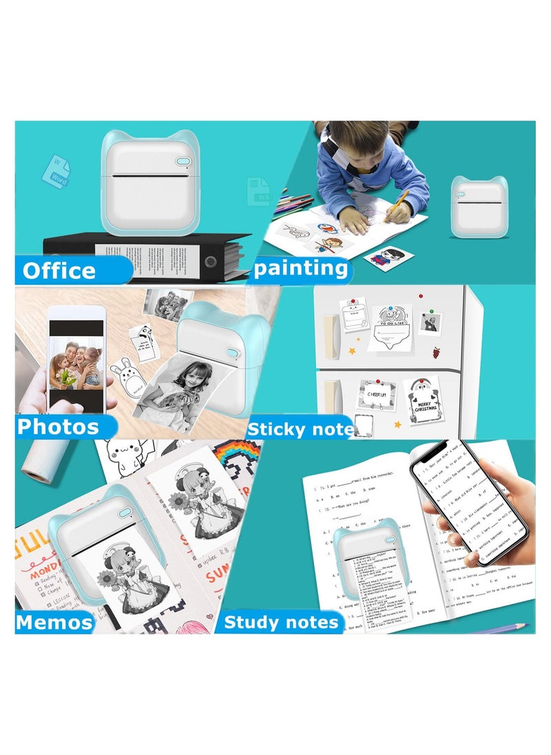 SYOSI SYOSI Mini Thermal Printer, Portable Label Printer Compatible with Android and ios, with 5 Rolls of Stickers and 5 Rolls of Thermal Paper Printable Photos, Lists, QR Codes, Notes  - Image 2