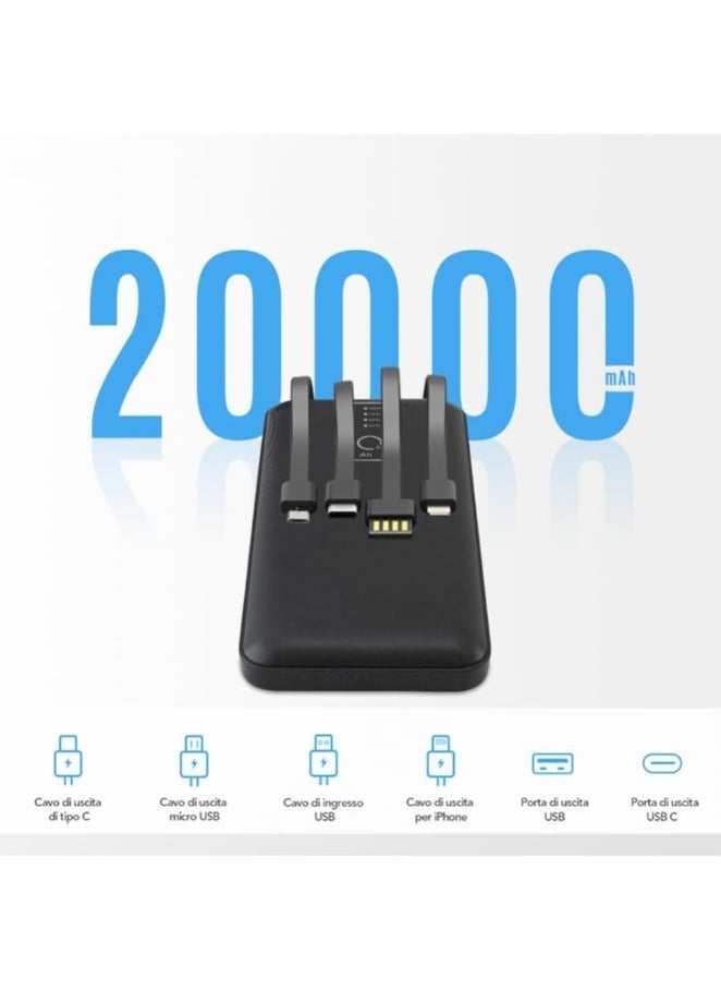 Beauenty Power Bank 20,000mAh Portable Fast Charger – High-Capacity External Battery Pack with 4 Built-in USB Cables, Fast Charging Output, Compact Design, Compatible with Smartphones, Tablets  USB Devices - Image 3