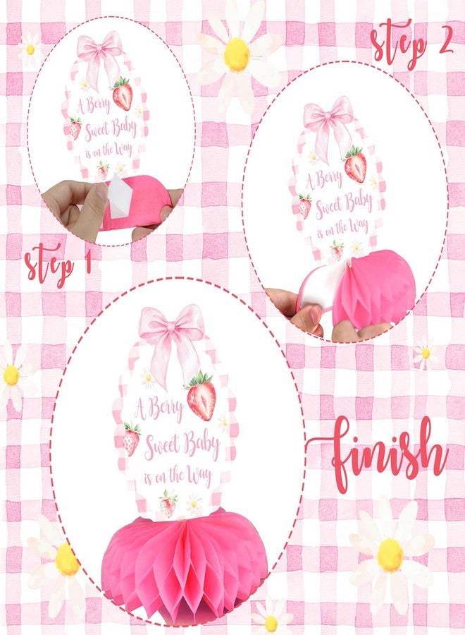 Celee Berry Sweet Baby Shower Table Centerpieces - 12PCS Strawberry Girl Baby Shower Decorations, Pink Baby in Bloom Theme for A Berry Sweet Baby is on the Way Party - Image 4