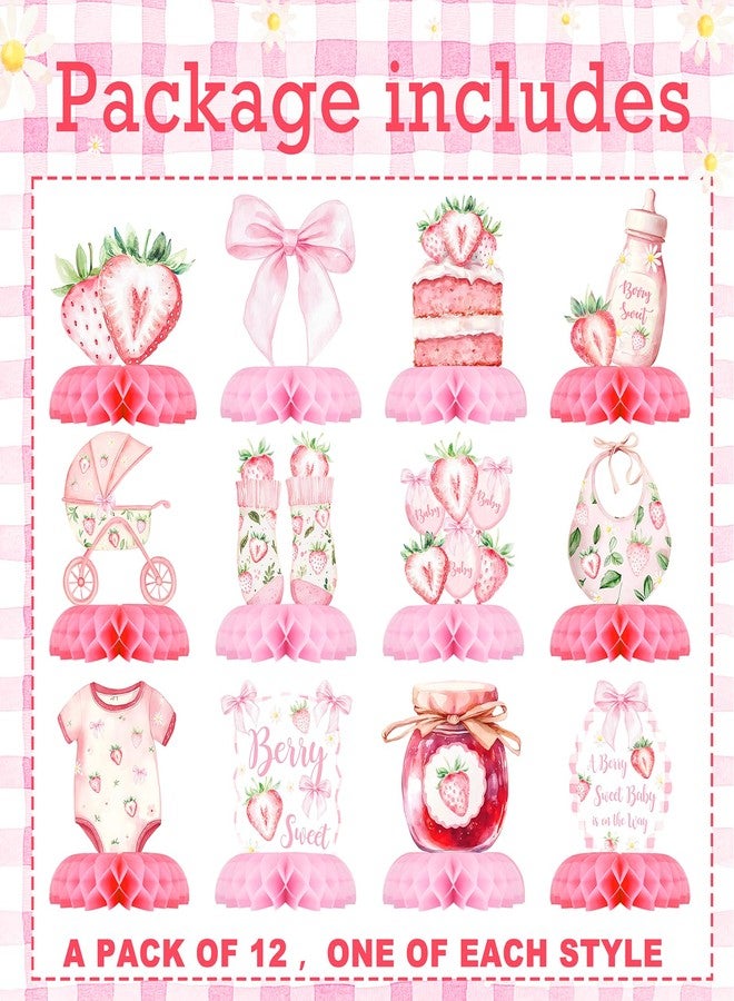 Celee Berry Sweet Baby Shower Table Centerpieces - 12PCS Strawberry Girl Baby Shower Decorations, Pink Baby in Bloom Theme for A Berry Sweet Baby is on the Way Party - Image 3