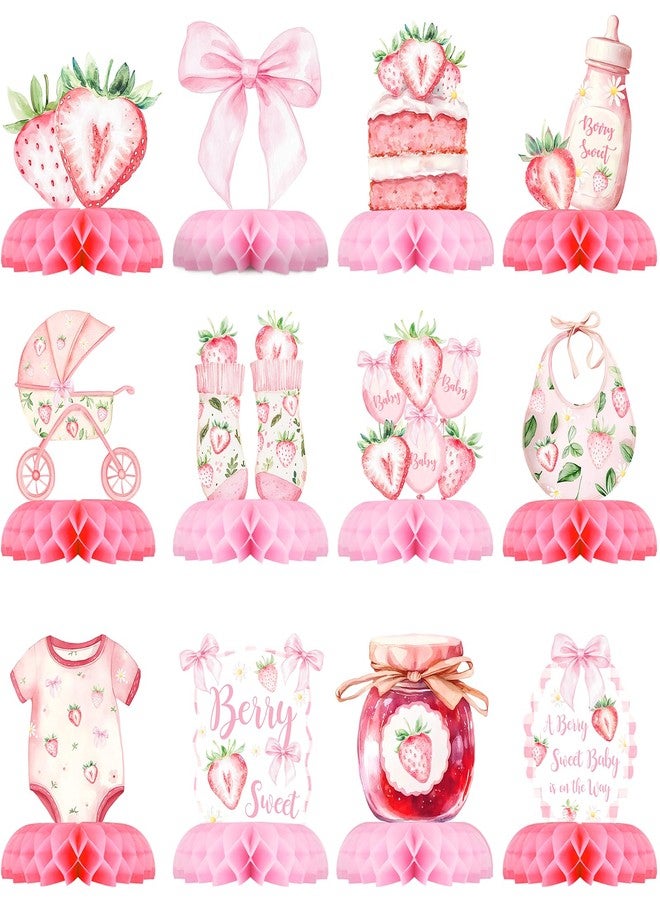 Celee Berry Sweet Baby Shower Table Centerpieces - 12PCS Strawberry Girl Baby Shower Decorations, Pink Baby in Bloom Theme for A Berry Sweet Baby is on the Way Party - Image 1