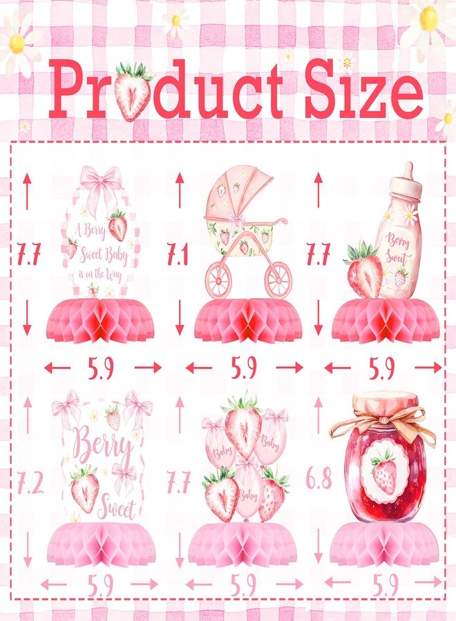 Celee Berry Sweet Baby Shower Table Centerpieces - 12PCS Strawberry Girl Baby Shower Decorations, Pink Baby in Bloom Theme for A Berry Sweet Baby is on the Way Party - Image 2