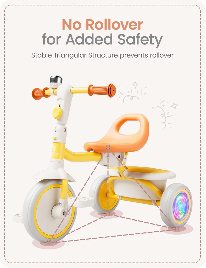 besrey Colorful Lighting Toddler Tricycle for Ages 18 Months to 5 Years, Toddler Bike with Bell, Kids Tricycle, Gift for 2-5 Year Olds, Toy for Boys and Girls, Tricycle for Toddlers, Yellow - Image 5