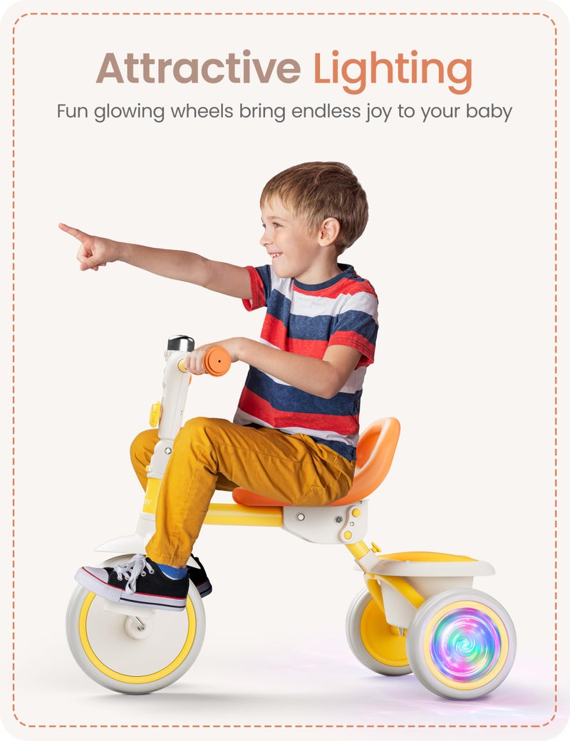 besrey Colorful Lighting Toddler Tricycle for Ages 18 Months to 5 Years, Toddler Bike with Bell, Kids Tricycle, Gift for 2-5 Year Olds, Toy for Boys and Girls, Tricycle for Toddlers, Yellow - Image 3
