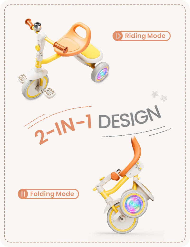 besrey Colorful Lighting Toddler Tricycle for Ages 18 Months to 5 Years, Toddler Bike with Bell, Kids Tricycle, Gift for 2-5 Year Olds, Toy for Boys and Girls, Tricycle for Toddlers, Yellow - Image 4