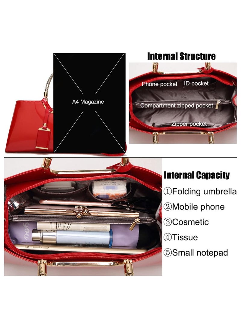AROAQ Top-handle Handbags Purse Tote for Women Patent PU Satchel Gloss Wedding Shoulder Crossbody Bag - Image 4