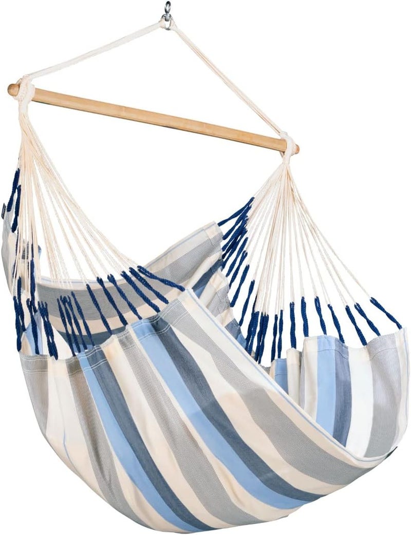 LA SIESTA Domingo Comfort Outdoor Hammock Chair | Weatherproof Fabric | Spreader bar made of bamboo | 100% polypropylene | swivel: stainless steel | Tear-resistant selvage | Sea Salt - (W 115 cm) - Image 1
