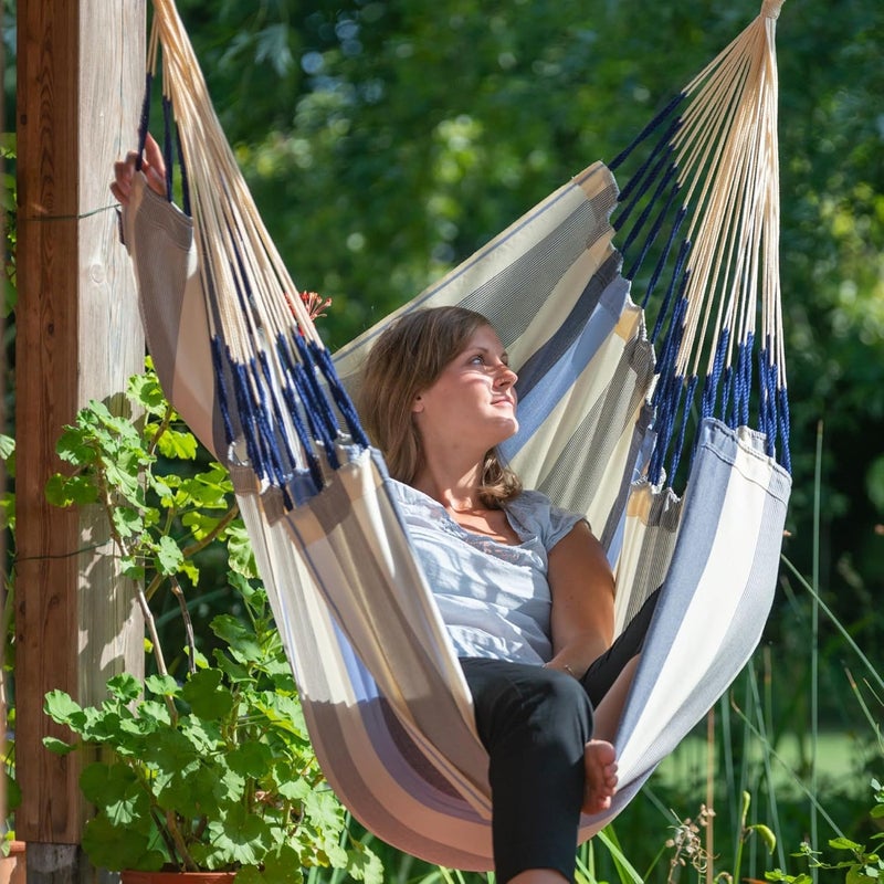 LA SIESTA Domingo Comfort Outdoor Hammock Chair | Weatherproof Fabric | Spreader bar made of bamboo | 100% polypropylene | swivel: stainless steel | Tear-resistant selvage | Sea Salt - (W 115 cm) - Image 2