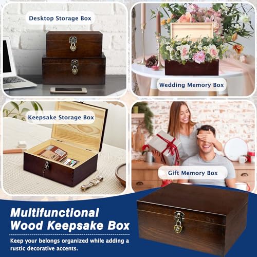 BigHala Wood Keepsake Boxes with Lock and Keys Handcrafted Decorative Wooden Storage Case Cabinet Container Hinged Lid Country Rustic Style Organizer for Trinkets Gift Card Collection Coffee Color 2 Pack - Image 5