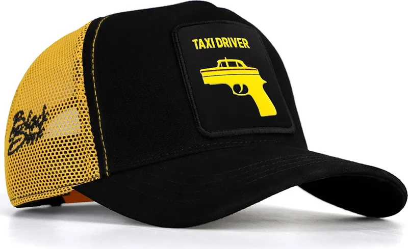 بلاك بورك BlackBörk V1 Trucker Taxi Driver - Unisex Black-Yellow Hat (Cap) with 8 Code Logo