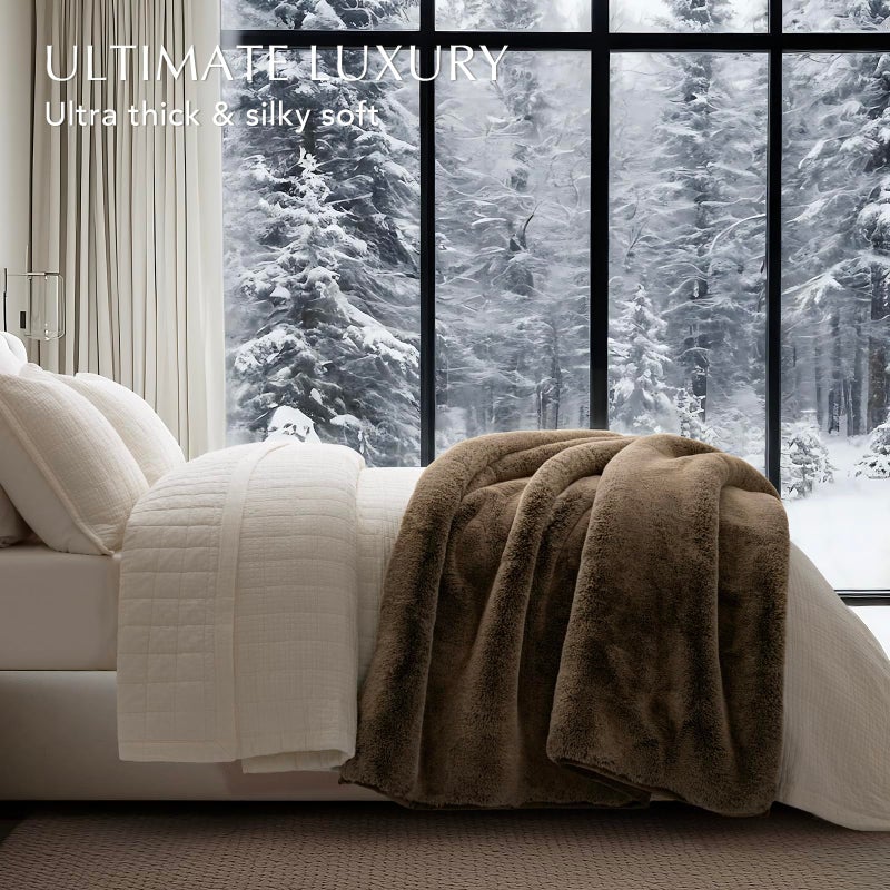 EVERGRACEHOME Luxury Soft Faux Chinchilla Fur Throw Blanket for Couch, Warm Thick Heavy Winter Throw Blanket 1220GSM for Bed, Fluffy Cozy Mink Blanket with Reversible Velvet, Brown Sable, 50"x60" - Image 4
