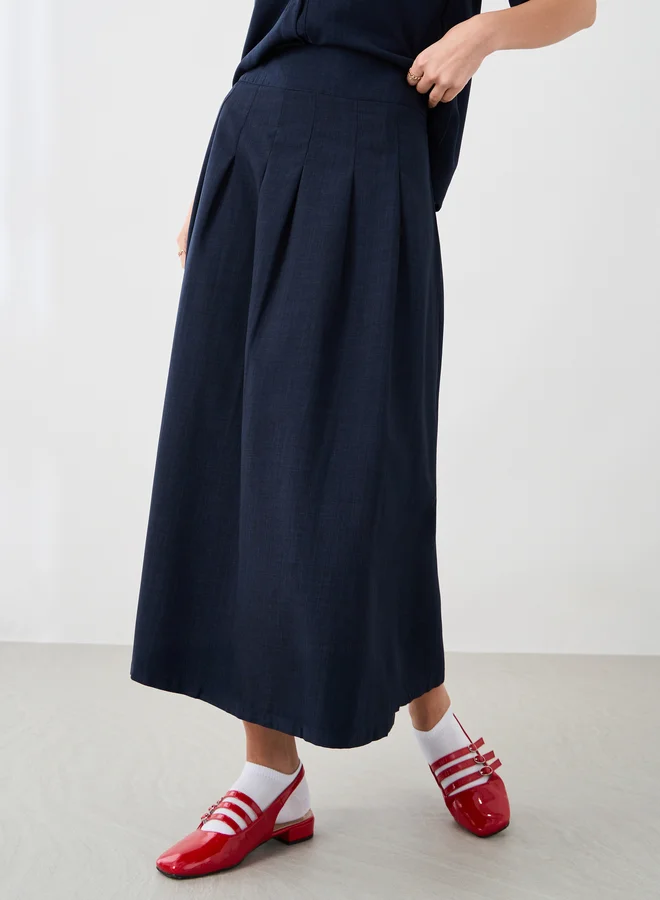 تايك تو Solid Spread Collar Shirt and Skirt Co-Ords