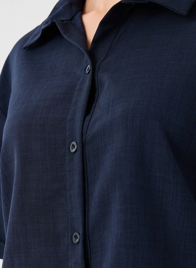 تايك تو Solid Spread Collar Shirt and Skirt Co-Ords