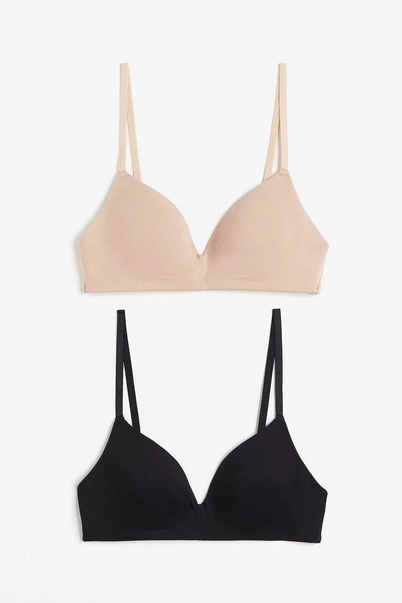 H&M  2-pack padded non-wired cotton bras for Women | Best Price UAE
