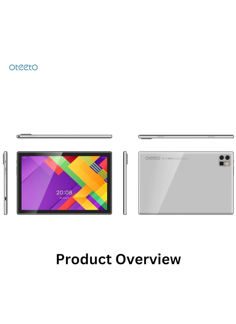 Oteeto Tab 12 8GB RAM 256GB ROM Grey Color Dual Sim 6000 mAh Battery 10.1 inch IPS LCD Display Android 13 Tablet