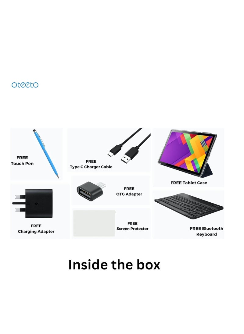 Oteeto Tab 12 8GB RAM 256GB ROM Grey Color Dual Sim 6000 mAh Battery 10.1 inch IPS LCD Display Android 13 Tablet