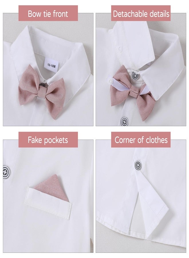 DISAUR Baby Boy Wedding Outfit White Short Sleeve Shirt Pink Short Suspenders Pants Easter Suits For Toddler Boys 2t 18 Months - Image 3