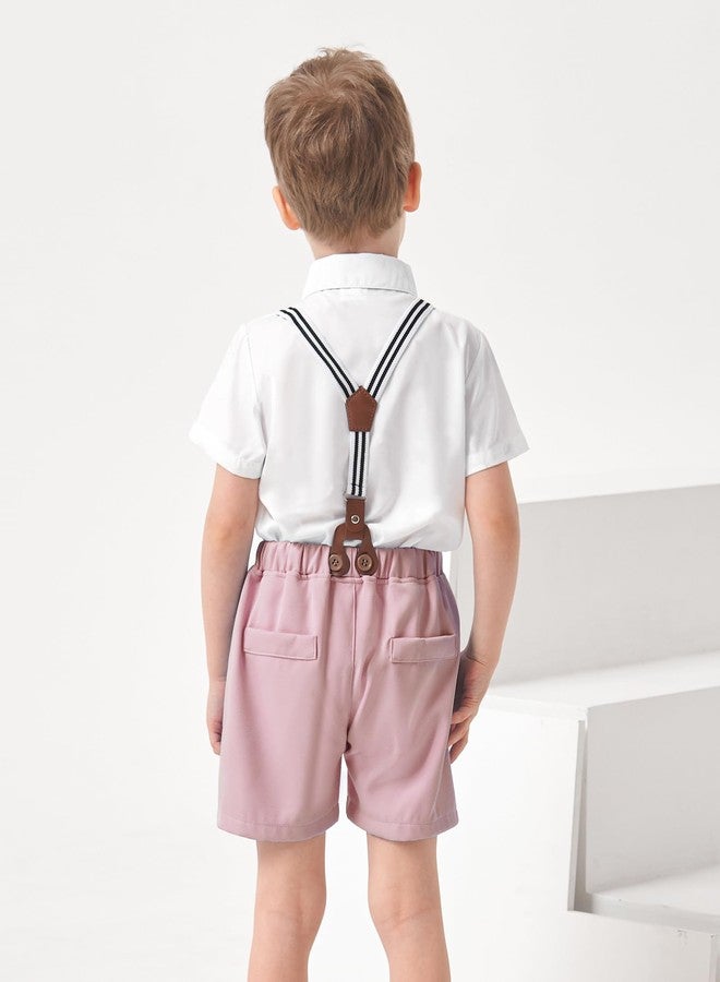 DISAUR Baby Boy Wedding Outfit White Short Sleeve Shirt Pink Short Suspenders Pants Easter Suits For Toddler Boys 2t 18 Months - Image 5