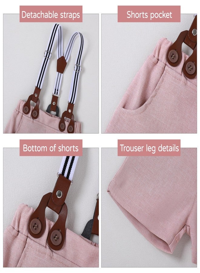 DISAUR Baby Boy Wedding Outfit White Short Sleeve Shirt Pink Short Suspenders Pants Easter Suits For Toddler Boys 2t 18 Months - Image 4