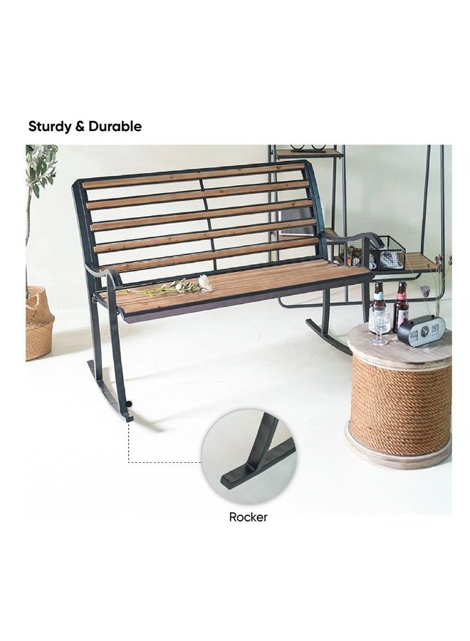 DANUBE HOME Hampton 2 Seater Rocking Bench | Garden Chair | Relaxing Love Seat Chair | Modern Design Garden Furniture For Outdoor Bench Seating, Terrace, Lawn, Patio, Balcony 120x69x92 cm-Black/Brown  - Image 1