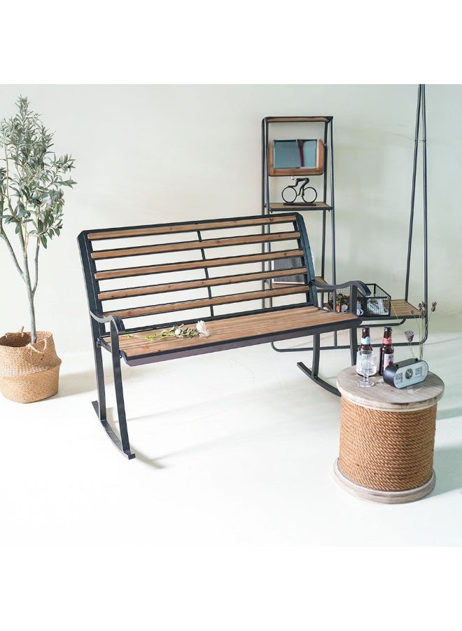 DANUBE HOME Hampton 2 Seater Rocking Bench | Garden Chair | Relaxing Love Seat Chair | Modern Design Garden Furniture For Outdoor Bench Seating, Terrace, Lawn, Patio, Balcony 120x69x92 cm-Black/Brown  - Image 4